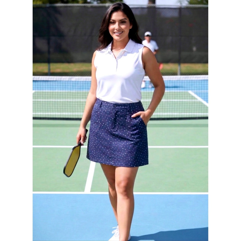 St. John's Bay Polka Dot Skort Womens Sz 16 Blue Nautical Golf Tennis Pickleball
